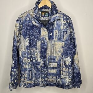 FORRESTER'S Blue and Cream Lined Wind Breaker Jacket w/ Zippered Pockets Size M